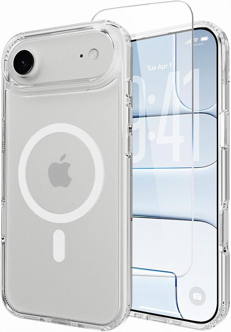 Classic Hybrid Magnetic iPhone 17 air Case Phone Case Cover, Screen Protectors X1, Compatible with Magsafe, Anti Yellowing,Slim,Shockproof, Protective (Transparent Crystal, iPhone 17 air)