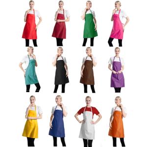 Total 12 PCS Plain Color Bib Apron Adult with 2 Front Pocket (Mixed Colour)