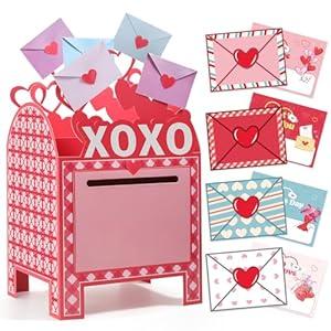 TooyBing Valentines Day Boxes for Kids Classroom, 28 Pack Valentines Day Cards for Kids School with DIY Heart Mailbox, Cute Box for Class Cards Exchange, Craft Party Favor for Boys Girls