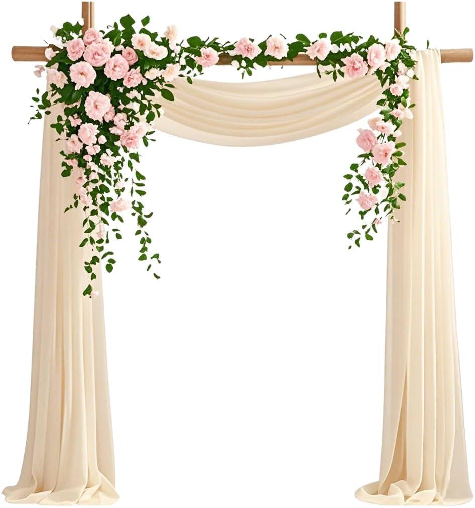 Wedding Arch Draping Fabric, 29" x 20ft Champagne Sheer Curtains Wedding Decorations for Ceremony, 6.7 Yards Champagne Chiffon Draping Fabric Backdrop