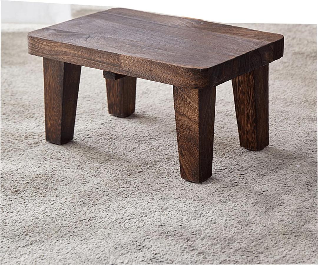 Tung wood step stool with non-slip rubber feet, small step stool for bedroom, kitchen and living room, load capacity up to 300 lbs, sturdy and durable, no assembly required