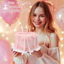 Remerry 6 Inch Pink Bow Fake Cake Coquettish Birthday Fake Cake Decor Wedding Dessert Props Reusable Artificial Heart Dessert for Props Women Birthday Gift Anniversary Party Decor