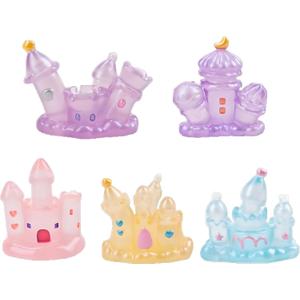 5 Pcs Miniature Dreamy Castle Figurines  Luminous Fairy Tale House Resin Cake Toppers for DIY Fairy Garden, Micro Landscape, Party Cake Display, Desktop Decoration, Home & Creative Craft Projects