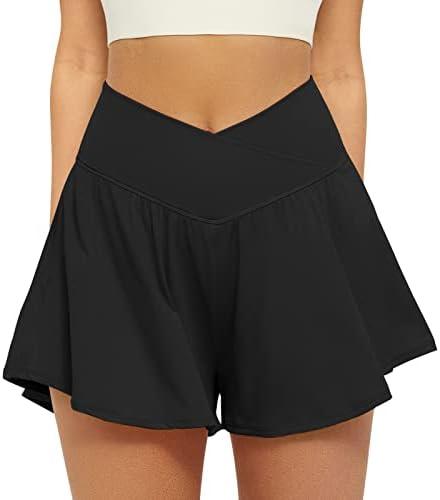 FireSwan Crossover Athletic Shorts for Women 2 in 1 Flowy Running Shorts with Pockets Spandex Butterfly Workout Tennis Skorts, Size M