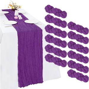 12 Pack Purple Cheesecloth Table Runner 10FT Cheese Cloth Boho Gauze Fabric Table Runner 35 x 120 Inch Rustic Sheer for Spring Holiday Wedding Baby Shower Party Decoration(Purple)