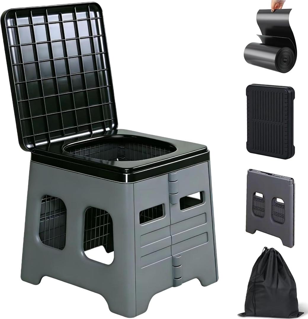 Portable Camping Toilet for Adults - Portable Folding Toilet with Lid, Travel Portable Potty for Adults, Porta Potty Car Toilet, Grey