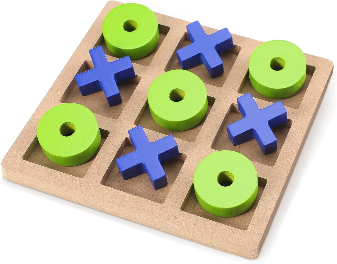 Seenelling Wooden Tic Tac Toe Game Tic Tac Toe Board Game 7 Inch Wood Board Table Top Living Room Decor Fun Family for Family Night Indoor Outdoor Party Adults Classic Travel(Blue Green)