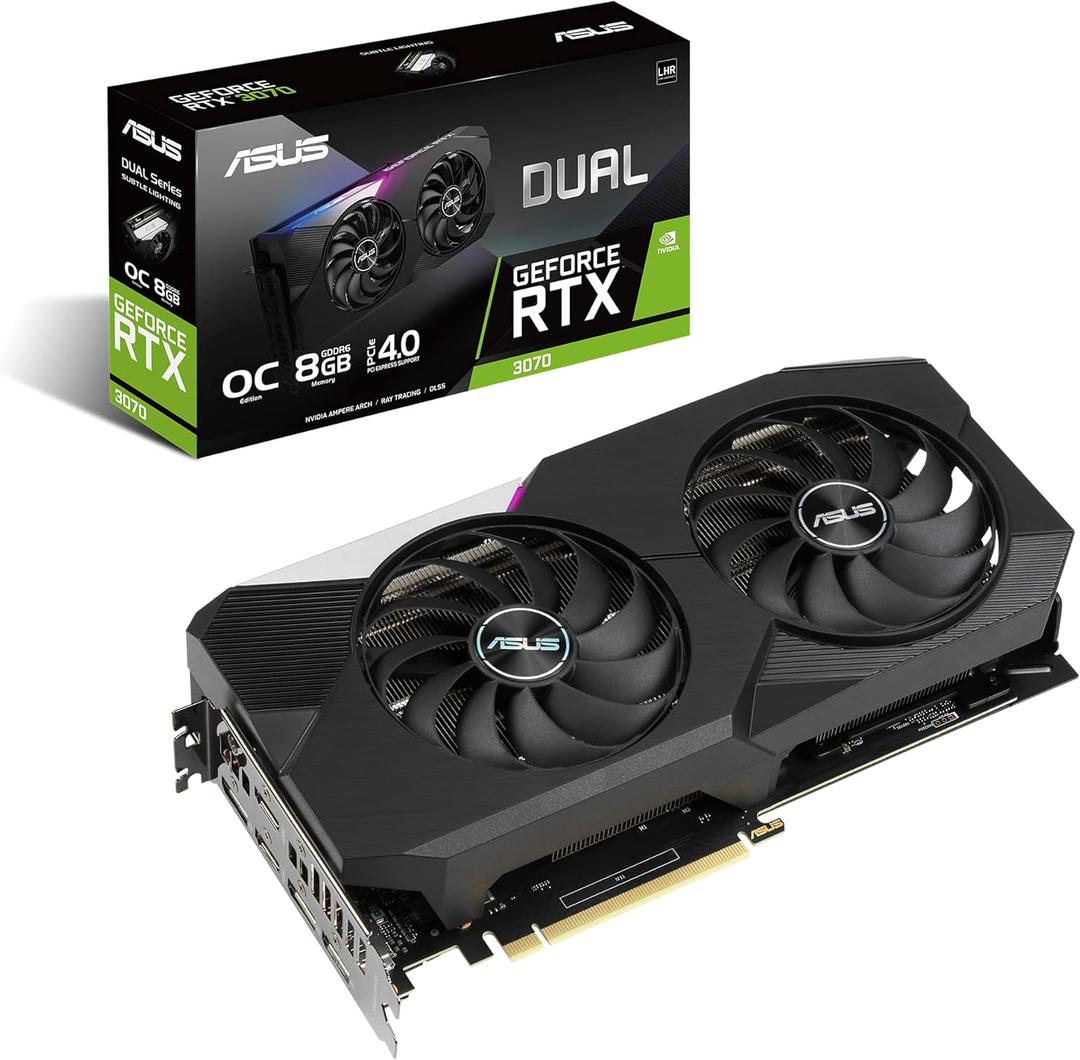 ASUS Dual NVIDIA GeForce RTX 3070 V2 OC Edition Gaming Graphics Card (PCIe 4.0, 8GB GDDR6 Memory, LHR, HDMI 2.1, DisplayPort 1.4a, Axial-tech Fan Design, Dual BIOS, Protective Backplate) 