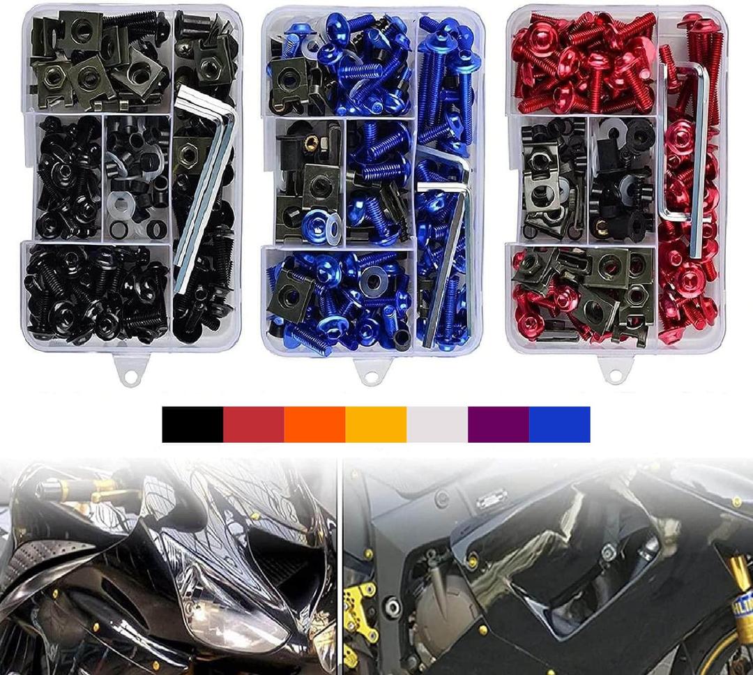 Motorcycle Fairing Bolt Kit, 177pcs M5 M6 Motorcycle Windscreen Screws Colorful Fasteners Fairing Bolts Nut Clips Kit for Kawasak Suzuki Honda Ducati Yamaha BMW GSXR Motorcycle(Black)