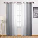 DWCN Grey Faux Linen Ombre Sheer Curtains - Semi Voile Gradient Grommet Top Curtains for Bedroom and Living Room, Set of 2 Window Curtain Panels, 52 x 84 Inches Long