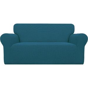 Easy-Going Stretch Loveseat Slipcover 1-Piece Sofa Cover Furniture Protector Couch Soft with Elastic Bottom for Kids Polyester Spandex Jacquard Fabric Small Checks (Loveseat, Peacock Blue)