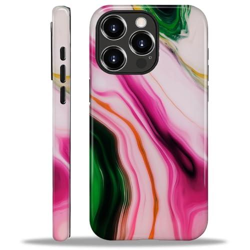 artslion for iPhone 16 Pro Max Case for Women Girl Men Boy, Compatible with MagSafe, Shockproof Soft Silicone & Hard PC Shell Protective Case for iPhone 16 Pro Max - Red Green Abstract Marble