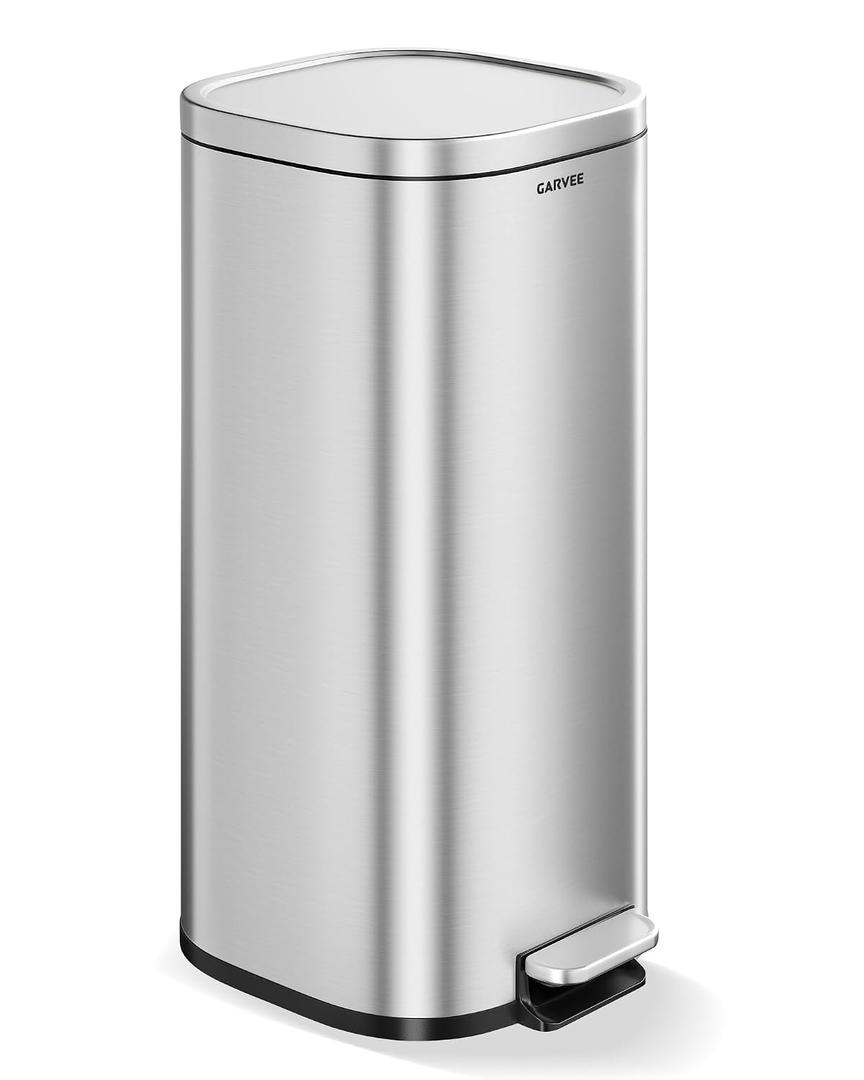 Garvee 8 Gal Stainless Steel Kitchen Trash Can with Quiet Close Lid, Silver