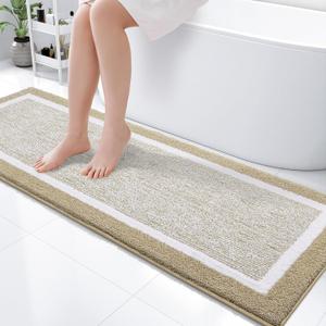 OLANLY Bathroom Runner Rug 59x20, Extra Soft and Absorbent Microfiber Bath Rugs, Non-Slip, Machine Washable, Quick Dry Shaggy Bath Carpet, Extra Long Bath Mats for Bathroom, Tub, Shower, Beige