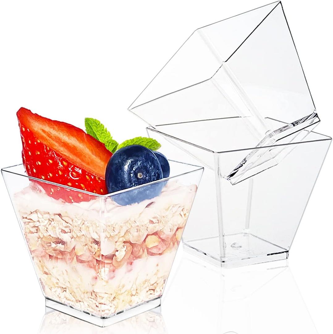 50 Pack 4 oz Square Plastic Dessert Cups with Spoons,Clear Plastic Parfait Appetizer Cup Parfait Cups for Desserts,Appetizers,Ice Cream