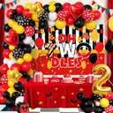 2nd Birthday Decorations for Boys Girls - Oh Twodles Cartoon Theme Party Supplies with 5x3ft Backdrop & Red Tablecloth - 78Pcs Balloon Garland Arch Kit Number 2 Foil Balloon PINK
