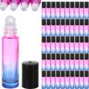 Acrux7 50 PCS 10ml Roller Bottles for Essential Oils, Gradient Color Glass Roll on Perfume Bottle Refillable Empty Perfume Roller Bottles with Stainless Steel Ball for Travel, Essential Oils