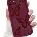 for iPhone SE/8/7 Case, Creative Butterfly Pattern Design for Girl Women, Soft Silicone Shockproof Anti-Scratch Protection Phone Cover for iPhone SE/8/7 (Burgundy Red Butterfly)