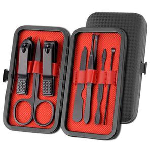 NOVANO Professional 7-in-1 Manicure Pedicure Set, Stainless Steel Nail Clipper Kit for Men Women, Sharp Grooming Tools with Portable Leather Travel Case - Ideal Gift (Black)
