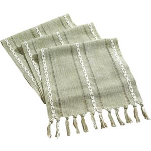 rismart Table Runner with Tassels Country Rustic Weave Stripe Runners Green 32 x 220 cm