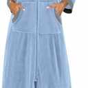 Ekouaer Robe for Women Velour Zipper Robe 3/4 Sleeves Housecoat Full Length Loungewear Long Bathrobe with Pockets. Size 3XL.