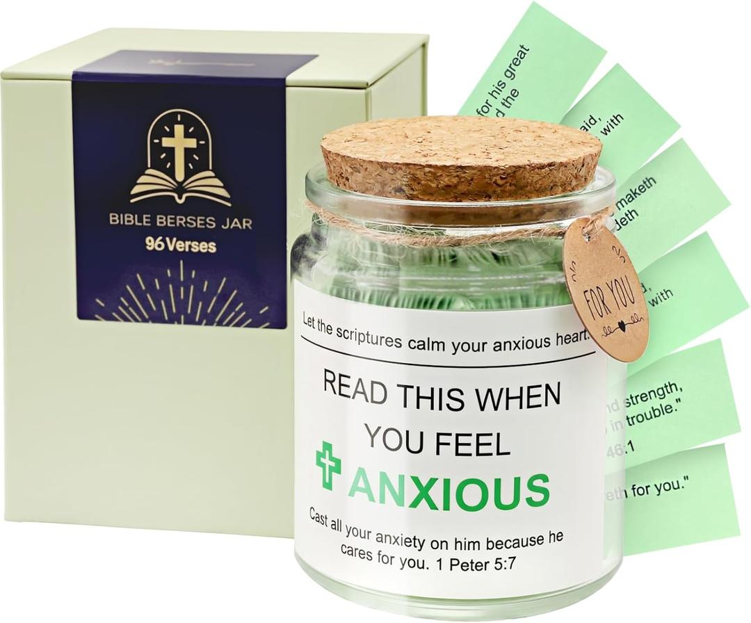 YAOWKY Anxious 96 Pcs Bible Verse Jar, Read Me When Bible Verses Jar for Anxiety, Birthday Christian Religious Graduation Gifts for Friends Classmate Colleague, Prayer Gifts for Family