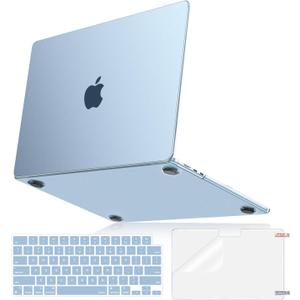 MOSISO Compatible with MacBook Air 13 inch Case 2025 2024 2023 2022 M4 A3240 M3 A3113 M2 A2681, 100% Match Official Color, Slim Hard Case&Keyboard Cover&Screen Film for MacBook Air 13.6, Sky Blue Clear