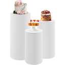 Metal Pleated Cylinder Pedestal Stands for Party, 3 Pieces Heavy Duty Round Cake Pedestal Stand Display Plinth Pillars Art Decor for Wedding Ceremony Birthday Party（Large, White）