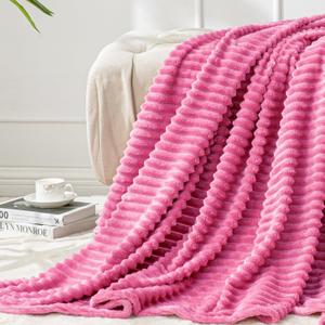 BEDELITE Fleece Throw Blanket for Couch – 3D Ribbed Jacquard Soft and Warm Decorative Fuzzy Blanket – Cozy, Fluffy, Plush Lightweight Hot Pink Throw Blankets for Bed, Sofa, 50x60 inches