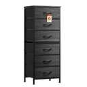 WLIVE Tall Dresser for Bedroom, 6 Drawer Dressers & Chests of Drawers, Fabric Dresser for Closet, Night Stand with Metal Frame, Storage Tower with Fabric Bins, Woodtop, Charcoal Black Wood Grain Print