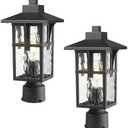 Outdoor Post Light 2 Pack, HWH Exterior Pillar Lights Industrial Pole Lamp Outdoor Column Lights Matte Black Finish with Water Ripple Glass, 5HX62P-2PK-SW BK