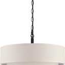 24" Linen Drum Fabric Modern Country Farmhouse Pendant Light