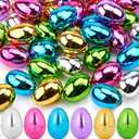 JOYIN 3.15" Metallic Easter Eggs, Shinny Plastic Eggs Colorful Bulks for Easter Hunt, Filling Treats, Easter Basket Stuffers, Classroom Prize Supplies, 72 PCS