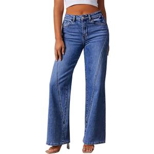 Pink Queen Wide Leg Jeans for Women 2025 High Waisted Casual Loose Fit Denim Pants Trendy Seamed Long Trousers with Pockets (Medium, Dark Blue)