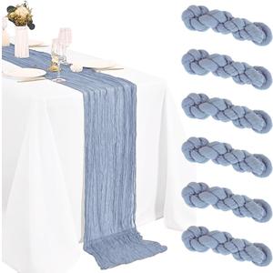 6 Pack Cheesecloth Table Runner 20 x 120 Inch Dusty Blue Boho Gauze Cheese Cloth Table Runners 10 FT Long Rustic Sheer Table Decorations for Wedding Party Baby Bridal Shower Birthday Holiday Home