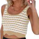 Saodimallsu Womens Striped Crop Tank Top Scoop Neck Going Out Summer Sexy Y2k Sleeveless Crochet Cotton Knit Slim Shirts (Small, Khaki)