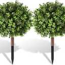Pertivery 2 Pack Artificial Boxwood Topiary Ball Plants,23.6Inch UV Resistant Artificial Boxwood Ball Bush,with Ground Spikes,Indoor Outdoor Potted Plants for Porch, Garden, Front Door Decor