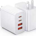 USB-C Wall Charger, 40W 4-Port (2USB-C PD + 2USB-A QC) Fast Charging Block for iPhone 17 16 15 14 13 12 11 XS XR Pro Max Plus Mini Air, Power Adapter for iPad, Andriod Phone Accessory, 2-Pack White