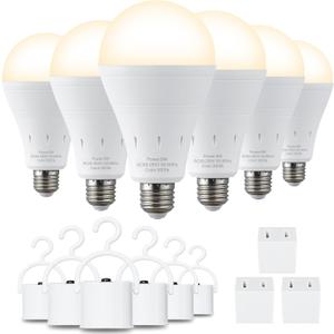 6 Pack Rechargeable Emergency Light Bulbs, Battery Powered Energy Efficient LED Light Bulb 3000K Warm E26 120 Volt 9W 60W Equivalent with 1200mAh for Home Power Outage Camping Hurricane (Soft White)