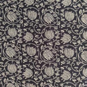 AVKA Studio Hand Block Print Fabric by The Yard - PRECUT 5 Yards 42 Inch Width - 100% Cotton Material - Black and Cream Floral Pattern - Light Weight Indian Cloth for Making Summer Dress Tops Project