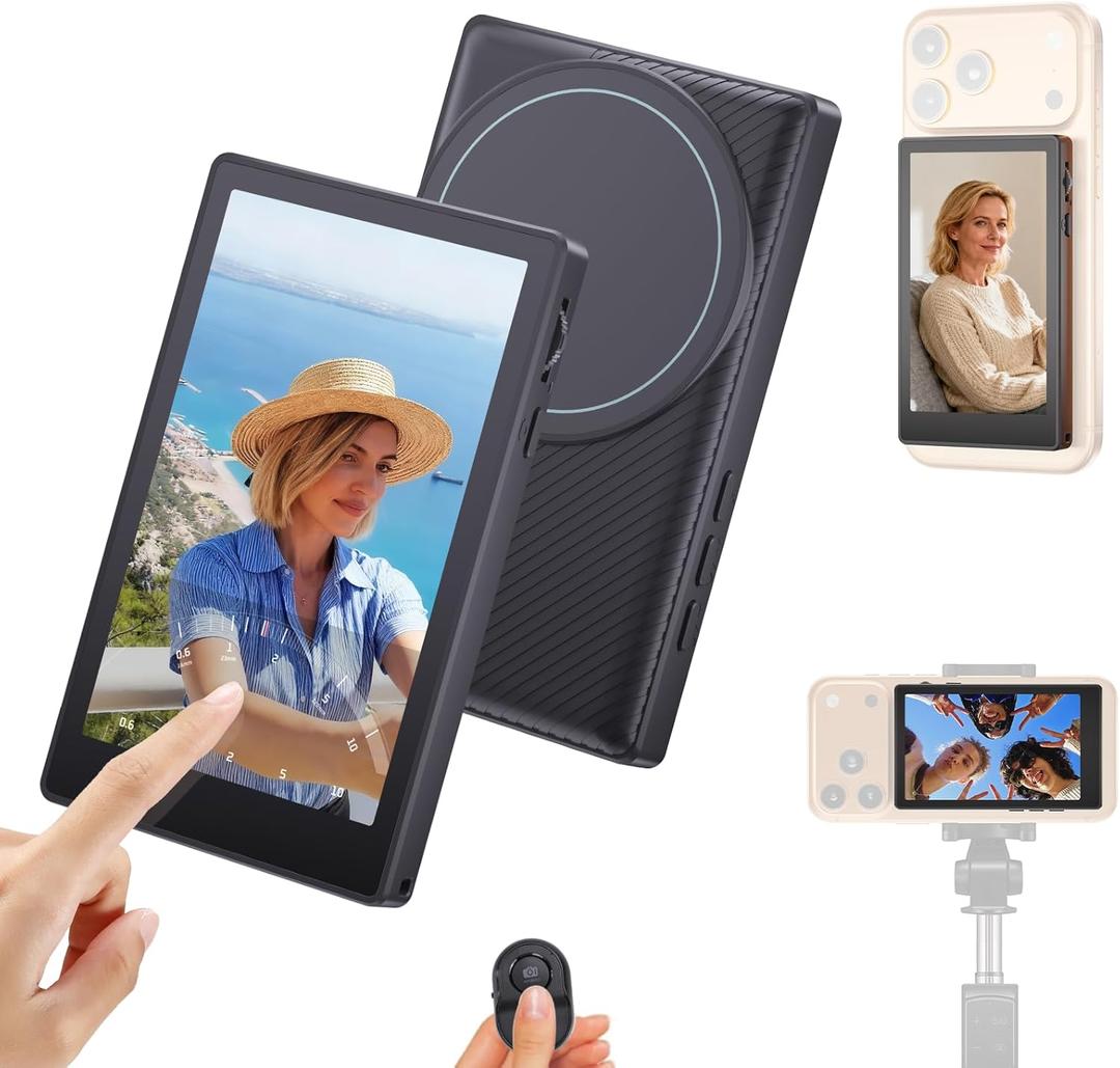 Selfie Monitor Screen for iPhone: Wireless Magnetic Vlog Kit with Touch Screen Focus Adjustment, Support 4K30fps Recording for iPhone 15/16,Back Camera Monitor for YouTube Creators TikTok Live Stream