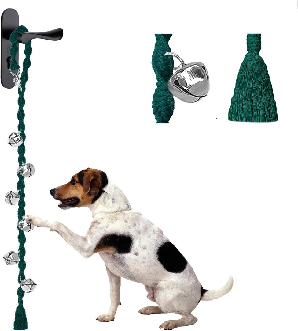Dog Bells to Go Outside & Puppy Potty Training, Adjustable Dog Door Bell Ring to Go Potty, Handmade with Premium Yarn. Twisted Style, DarkGreen