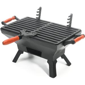 Sungmor Compact Cast Iron Charcoal Grill - Tabletop BBQ Grill with Adjustable Grate & Wooden Handles, 12 x 7 Ideal for 1-3 People - Portable Heavy-Duty Grill for Camping, Balcony & Small Spaces