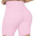Sunzel No Front Seam High Waist Biker Shorts for Women, Squat Proof Yoga Workout Gym Bike Shorts 8" Milkshake Pink Large