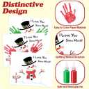 Fullhawl 24 Pcs Snowman Handprint Greeting Card Art Crafts Kit Washable Ink DIY Christmas Handprint Card Souvenir Art Set for Winter Party Handmade Gift
