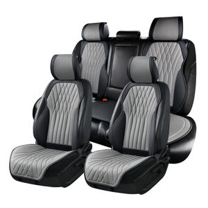 BWTJF Car Seat Covers, Front and Rear Seat Protector for Cars Waterproof Non-Slip, Leather Seat Protector Universal Fit for Suvs,Vans,Trucks (Black&Gray, Full Set)