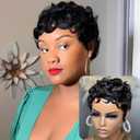 showreal Pixie Cut Wigs Human Hair for Black Women Short Pixie Cut Wigs 100% Real Human Hair Lightweight Glueless Natural Black Layered Pixie Wig(025-1B)