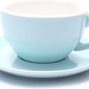 Double Espresso Coffee Cup and Saucer Free Pour Coffee or Small Cappuccino, New Bone China for Coffee Shop and Barista (Glossy Light Blue, 5 oz)