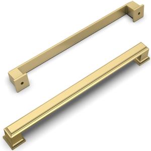 Amerdeco 10 Pack Brushed Gold Cabinet Pulls 10 Inch(256mm) Hole Center Gold Kitchen Cabinet Handles Cabinet Hardware for Bathroom Drawer Pulls ZH0001 (10"/256MM Hole Center)