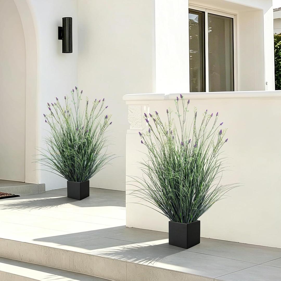 2 pack fake lavender faux plastic plantas synthetic pampas grass indoor outdoor realistic floor plants Lifelike Artificial Tall Grass Plant for home Office Wedding patio decor Housewarming Gift